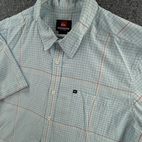 Quiksilver Button Up Shirt Short Sleeve Men Skate Surf Blue Check XL Woven Adult - Picture 3 of 12
